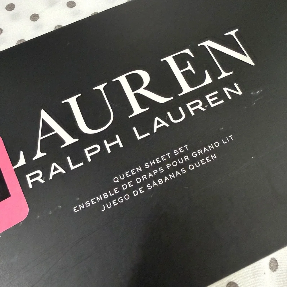 NEW Ralph Lauren QUEEN 4PC Sheet Set White Grey Polka Dots 100% Cotton ExtraDeep